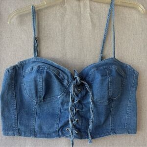 Story On Denim Lace Up Front Bustier Crop Top  Size Large